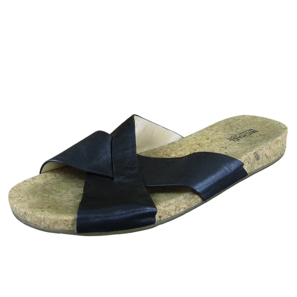 Michael Kors Women's Black Leather Cork Slide‎ Sandals 7.5M